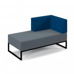 Nera modular soft seating double bench with left hand back and arm and black frame - elapse grey seat with maturity blue back NERA-D-BLA-K-EG-MB