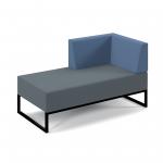 Nera modular soft seating double bench with left hand back and arm and black frame - elapse grey seat with range blue back NERA-D-BLA-K-EG-RB