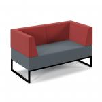 Nera modular soft seating double bench with double back and arms and black frame - elapse grey seat with extent red back NERA-D-BRABLA-K-EG-ER