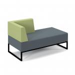 Nera modular soft seating double bench with right hand back and arm and black frame - elapse grey seat with endurance green back NERA-D-BRA-K-EG-EN