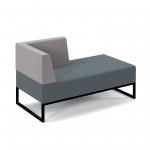 Nera modular soft seating double bench with right hand back and arm and black frame - elapse grey seat with forecast grey back NERA-D-BRA-K-EG-FG