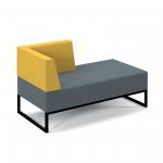 Nera modular soft seating double bench with right hand back and arm and black frame - elapse grey seat with lifetime yellow back NERA-D-BRA-K-EG-LY