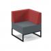 Nera modular soft seating single bench with back and left arm and black frame - elapse grey seat with extent red back