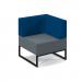 Nera modular soft seating single bench with back and left arm and black frame - elapse grey seat with maturity blue back
