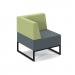 Nera modular soft seating single bench with back and right arm and black frame - elapse grey seat with endurance green back