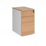 Deluxe desk high 3 drawer pedestal 600mm deep - white with beech drawers