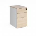Deluxe desk high 3 drawer pedestal 600mm deep - white with maple drawers