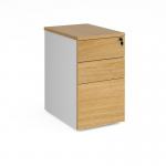 Deluxe desk high 3 drawer pedestal 600mm deep - white with oak drawers