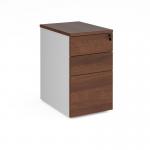 Duo desk high 3 drawer pedestal 600mm deep - white with walnut drawers