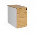 Deluxe desk high 3 drawer pedestal 800mm deep - white with oak drawers