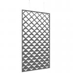 Piano Chords acoustic patterned hanging screens in dark grey 2400 x 1200mm with hanging wires and hooks - Reflection PC2412-R-DG