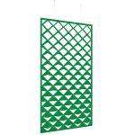 Piano Chords acoustic patterned hanging screens in dark green 2400 x 1200mm with hanging wires and hooks - Reflection PC2412-R-DN
