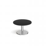 Pisa circular coffee table with round chrome base 800mm - Black PCC800-BK