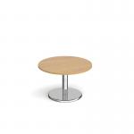 Pisa circular coffee table with round chrome base 800mm - oak