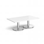 Pisa rectangular coffee table with round chrome bases 1400mm x 800mm - white