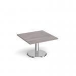 Pisa square coffee table with round chrome base 800mm - grey oak PCS800-GO