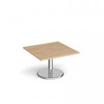 Pisa square coffee table with round chrome base 800mm - kendal oak PCS800-KO