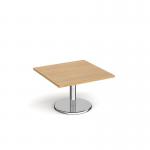Pisa square coffee table with round chrome base 800mm - oak