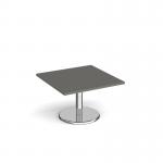 Pisa square coffee table with round chrome base 800mm - Onyx Grey PCS800-OG