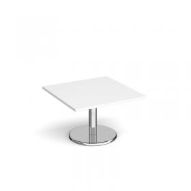 Pisa square coffee table with round chrome base 800mm - white PCS800-WH