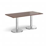 Pisa rectangular dining table with round chrome bases 1600mm x 800mm - walnut