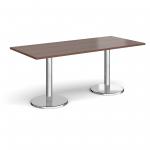 Pisa rectangular dining table with round chrome bases 1800mm x 800mm - walnut