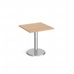 Pisa square dining table with round chrome base 700mm - beech