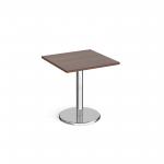 Pisa square dining table with round chrome base 700mm - walnut