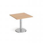 Pisa square dining table with round chrome base 800mm - beech PDS800-B