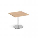 Pisa square dining table with round chrome base 800mm - beech