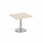 Pisa square dining table with round chrome base 800mm - maple