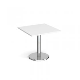 Pisa square dining table with round chrome base 800mm - white PDS800-WH
