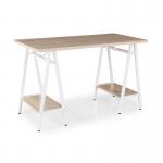 Pella home office workstation with trestle legs  Windsor oak with white frame PELWS-WH