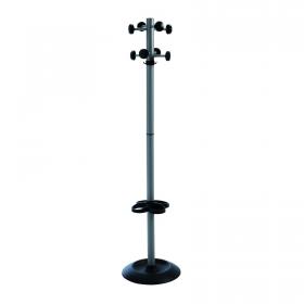 Coat & umbrella stand with 8 coat hooks and 8 umbrella hooks 1730mm high - black PMC003