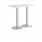 Pisa rectangular poseur table with round chrome bases 1200mm x 800mm - white