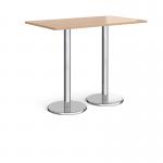 Pisa rectangular poseur table with round chrome bases 1400mm x 800mm - beech PPR1400-B