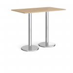 Pisa rectangular poseur table with round chrome bases 1400mm x 800mm - kendal oak PPR1400-KO