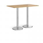 Pisa rectangular poseur table with round chrome bases 1400mm x 800mm - oak PPR1400-O