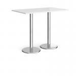 Pisa rectangular poseur table with round chrome bases 1400mm x 800mm - white PPR1400-WH