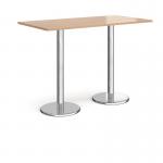 Pisa rectangular poseur table with round chrome bases 1600mm x 800mm - beech