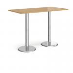 Pisa rectangular poseur table with round chrome bases 1600mm x 800mm - oak