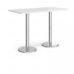 Pisa rectangular poseur table with round chrome bases 1600mm x 800mm - white