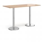 Pisa rectangular poseur table with round chrome bases 1800mm x 800mm - beech