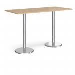 Pisa rectangular poseur table with round chrome bases 1800mm x 800mm - kendal oak PPR1800-KO