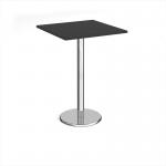 Pisa square poseur table with round chrome base 800mm - Black PPS800-BK