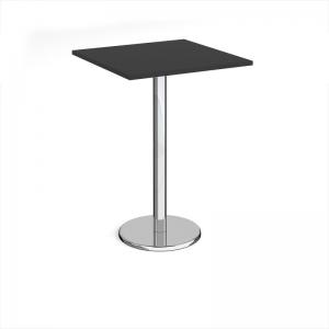 Pisa square poseur table with round chrome base 800mm - Black