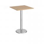 Pisa square poseur table with round chrome base 800mm - kendal oak PPS800-KO