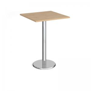 Pisa square poseur table with round chrome base 800mm - Kendal oak