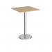 Pisa square poseur table with round chrome base 800mm - kendal oak PPS800-KO