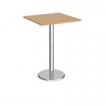 Pisa square poseur table with round chrome base 800mm - oak PPS800-O